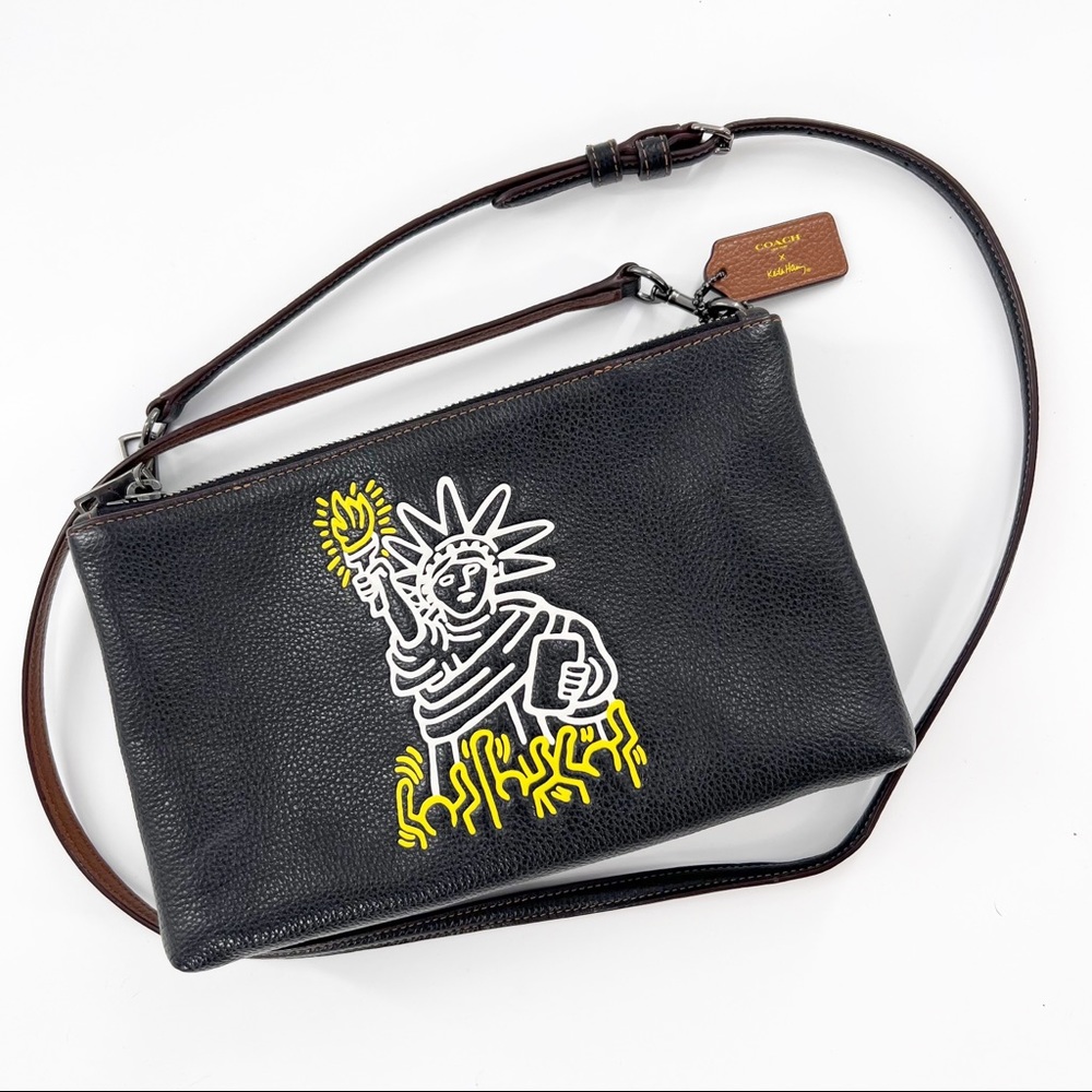 Coach x Keith Haring Lyla Statue of Liberty NYC Black Leather Crossbody Bag